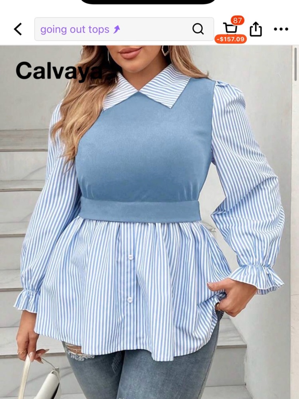 SHEIN Blue Striped Layered Peplum Tunic